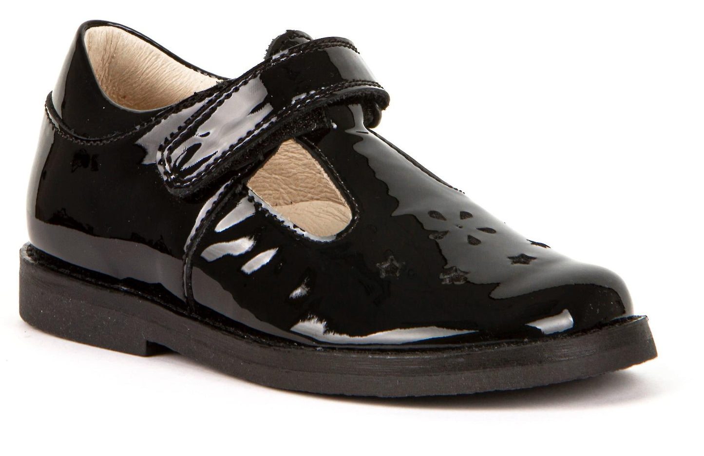 Froddo Black Patent Girls T-Bar School Shoes