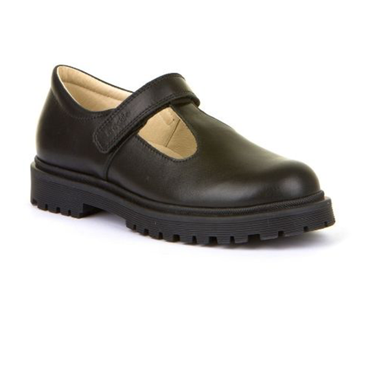 Froddo Black Leather  T-Bar School Shoes