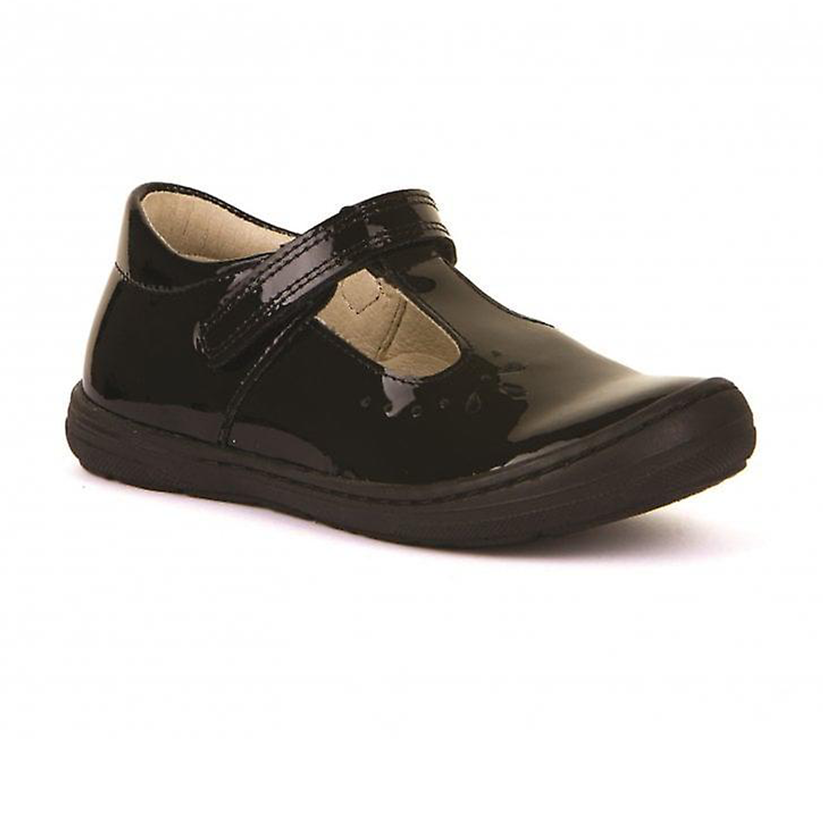 Froddo Black Patent Girls T-Bar School Shoes