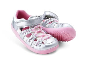 Bobux Step Up Summit Silver Metallic + Candy Sandals