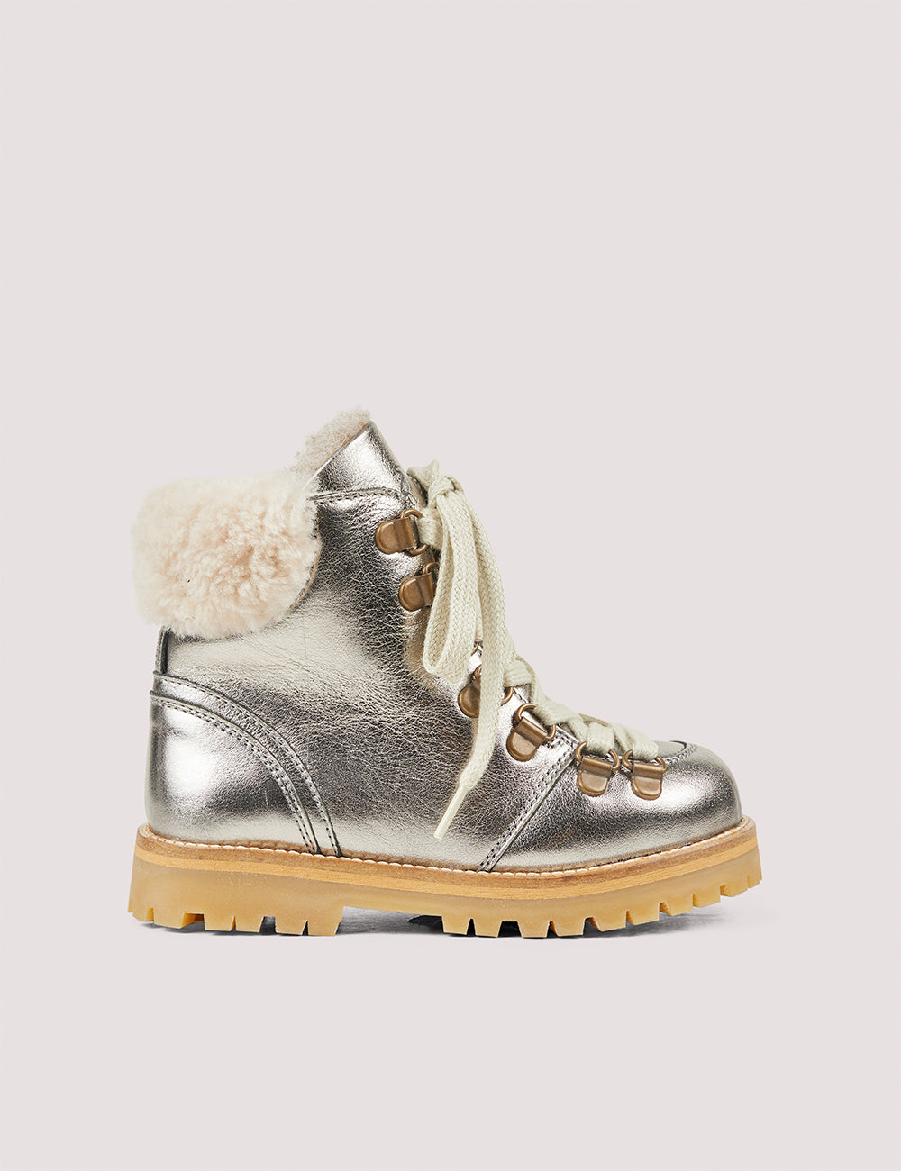 Petit Nord Copenhagen Silver Metallic Shearling Winter Boots