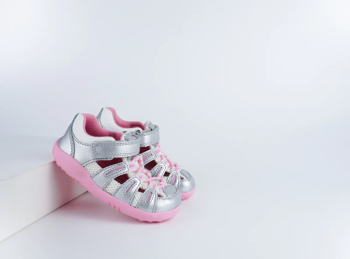 Bobux Step Up Summit Silver Metallic + Candy Sandals