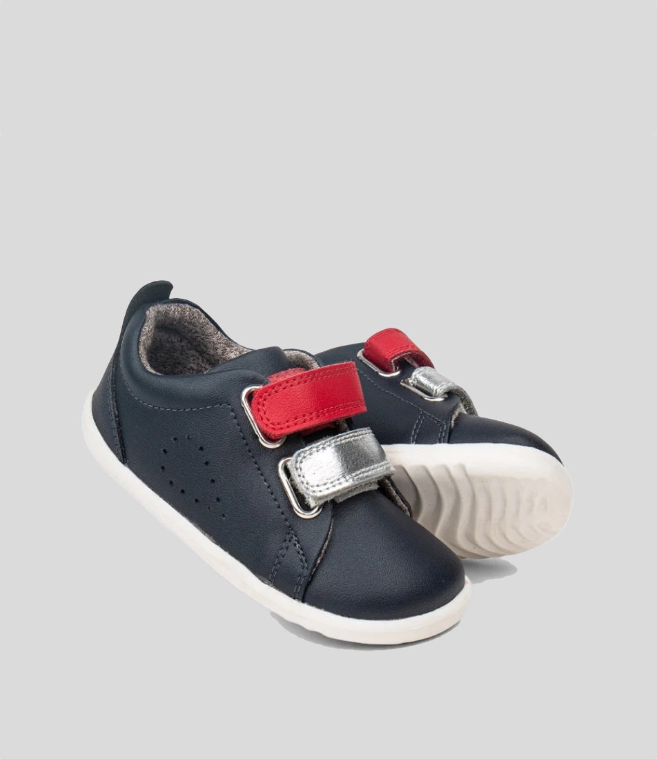 Bobux Step Up Grass Court Switch -Navy (Red + Silver Metallic) Trainers