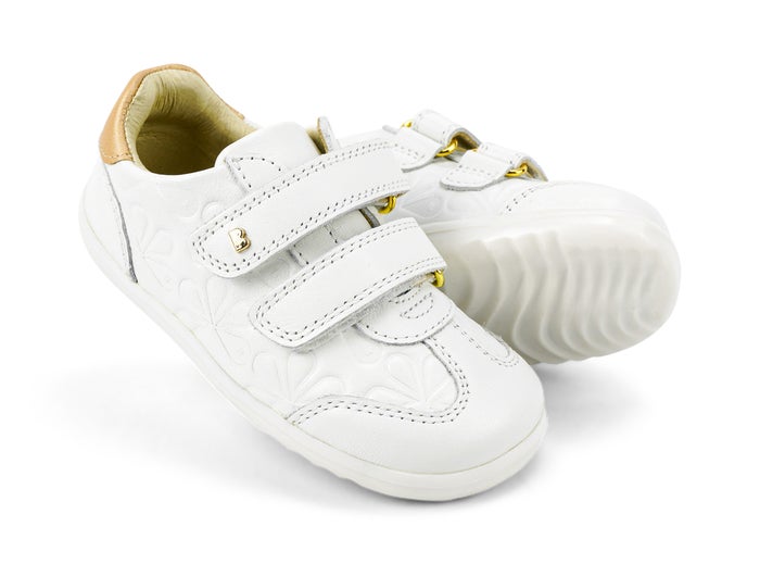 Bobux I Walk Sprite Embossed White + Pale Gold Trainers