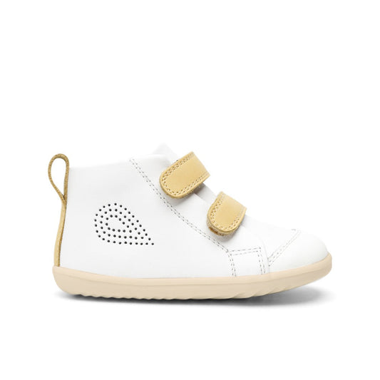 Bobux Step Up Hi Court White + Sand Trainers