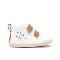 Bobux Step Up Hi Court White + Caramel Trainers