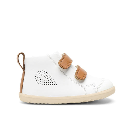 Bobux Step Up Hi Court White + Caramel Trainers