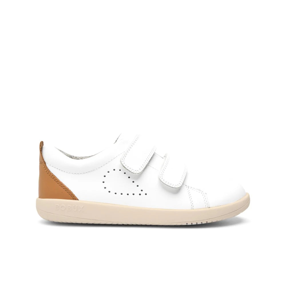 Bobux KP Grass Court White + Caramel Trainers