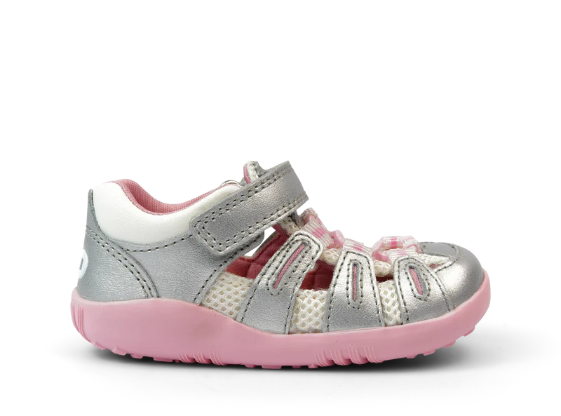 Bobux Step Up Summit Silver Metallic + Candy Sandals