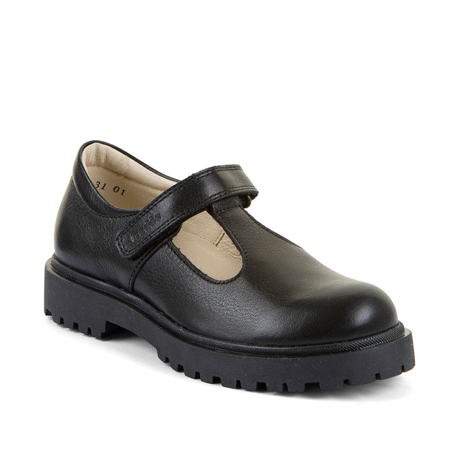 Froddo Black Leather  T-Bar School Shoes