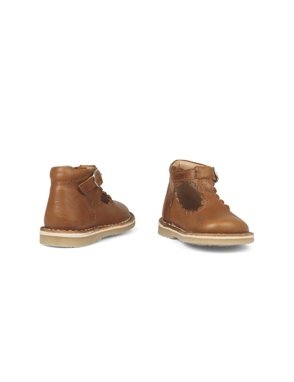 Petit Nord Copenhagen Cognac T-Bar Scallop Shoes