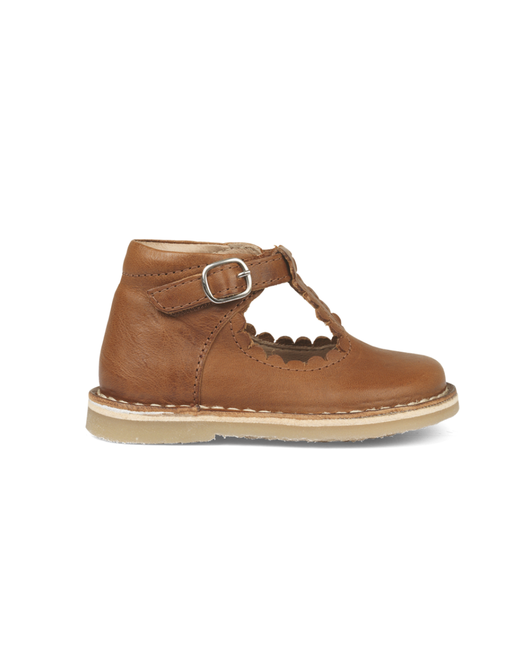 Petit Nord Copenhagen Cognac T-Bar Scallop Shoes