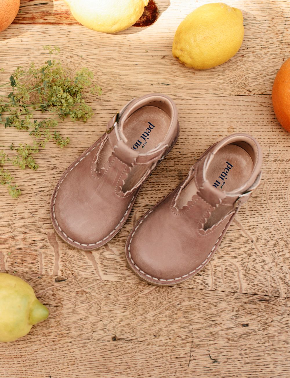 Petit Nord Copenhagen Old Rose T-Bar Scallop Shoes