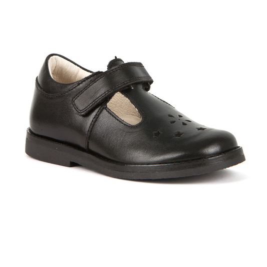 Froddo Black Leather Girls T-Bar School Shoes