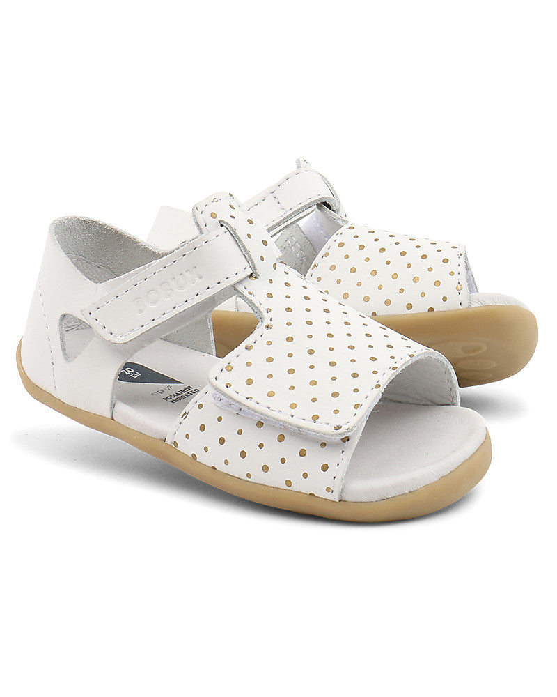 Bobux Step Up White/Gold Spots Mirror Sandals