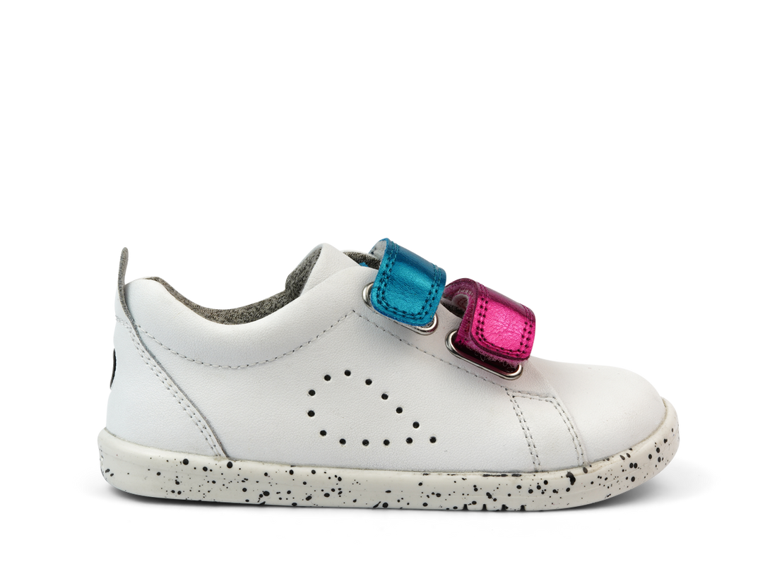 Bobux I Walk Grass Court Switch White (Rospbery Metalic) Trainers