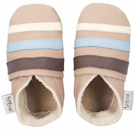Bobux Brow and Blue Triple Stripes Baby Crawling Shoes