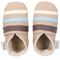 Bobux Brow and Blue Triple Stripes Baby Crawling Shoes