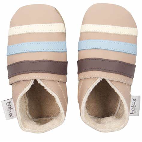 Bobux Brow and Blue Triple Stripes Baby Crawling Shoes