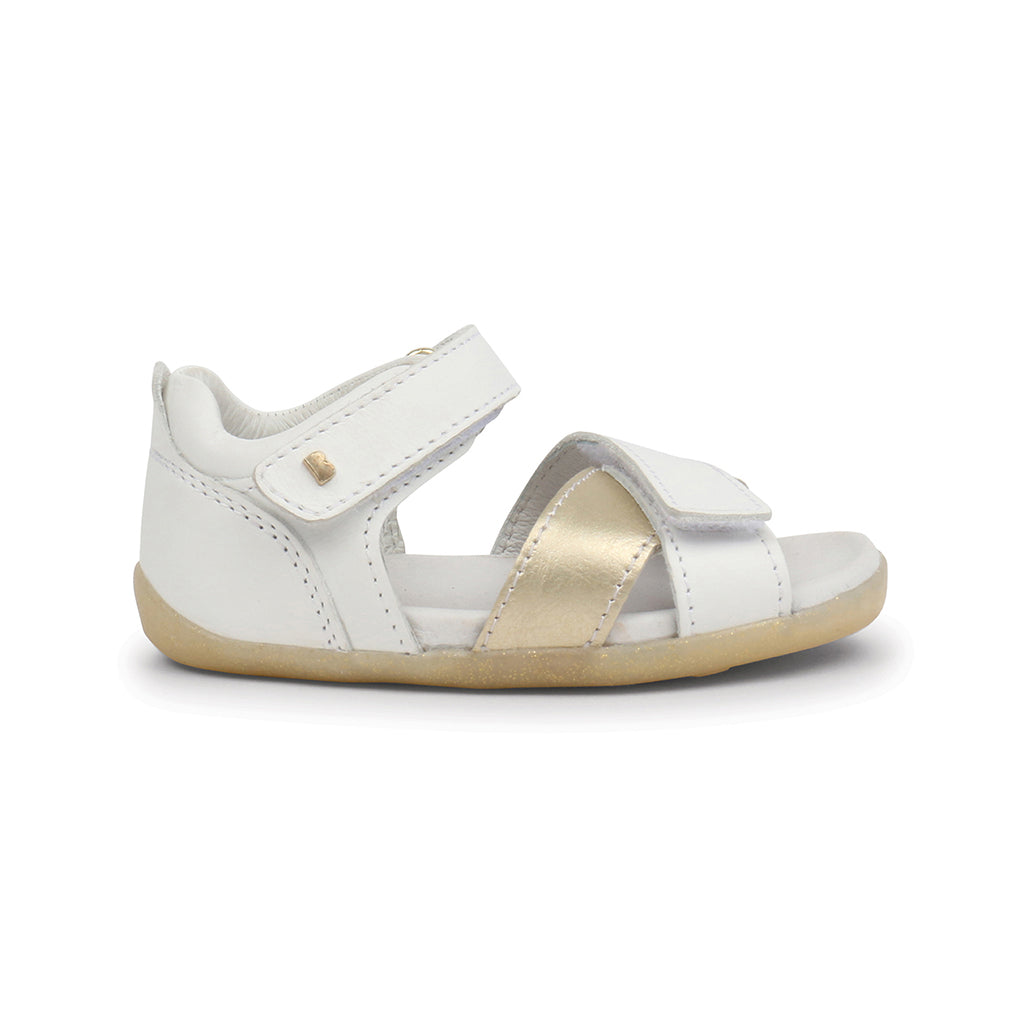 Bobux SU White With Misty Gold Sail Open Toe sandal