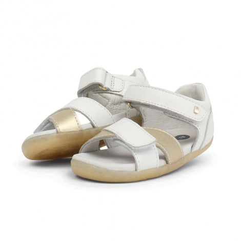 Bobux SU White With Misty Gold Sail Open Toe sandal