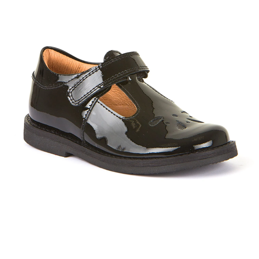 Froddo Black Patenr Leather Girls T-Bar School Shoes